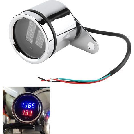 2 en 1 moto LED voltmètre numérique tachymètre jauge métal compteur kilométrique compteur de vitesse (1/5)