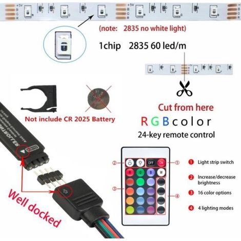 2835 IR 24 touches 2M Bande Diode LED USB 5V, ruban Flexible, contrôle Bluetooth, application, guirlande lum (1/4)