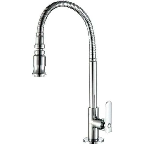 Grifo de cocina y jardín de acero inoxidable con caño giratorio de 360 grados y cabezal rociador extraíble, XU, para fregadero, lavadero, solo agua fría, acabado cromado (sin manguera) - KZQ (1/4)