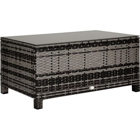 Table basse de jardin en rotin PE avec plateau en verre trempé, destinée à un usage extérieur, couleur gris (1/5)