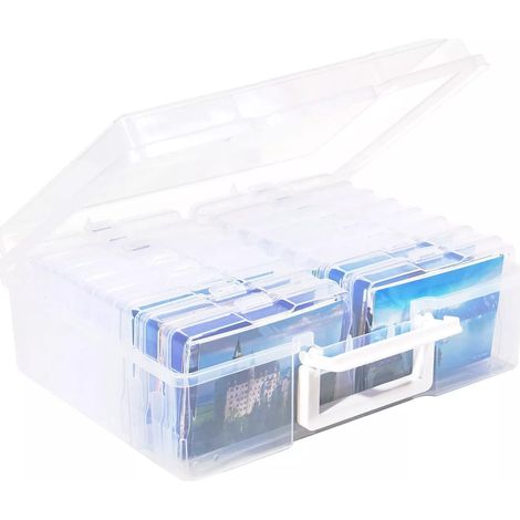 1 Boîte de rangement, 16 pochettes photos, plastique PP transparent, compartiments étanches, pour photos et petits objets (1/5)
