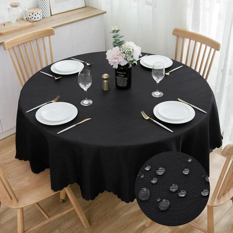 Nappe de table ronde en jacquard 160 cm Noir hydrofuge avec bord ondulé