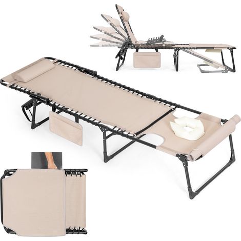 Transat Pliant 5 Positions Trou Facial Coussin Kaki Avestar