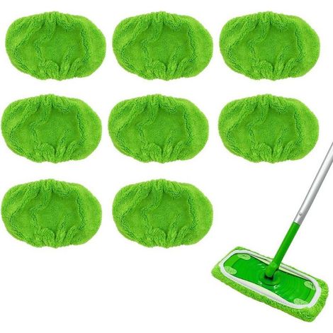 Lot de 8 lingettes humides de qualité supérieure pour balai Swiffer, avec 10 housses de rechange vertes pour un nettoyage efficace et durable. (1/5)