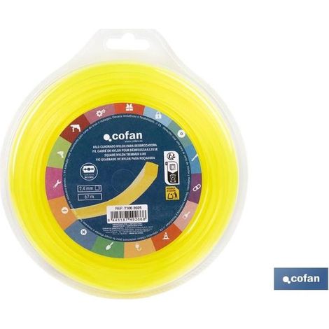 Hilo cuadrado de nylon para desbrozadora 67 m x 2,4 mm (1/5)