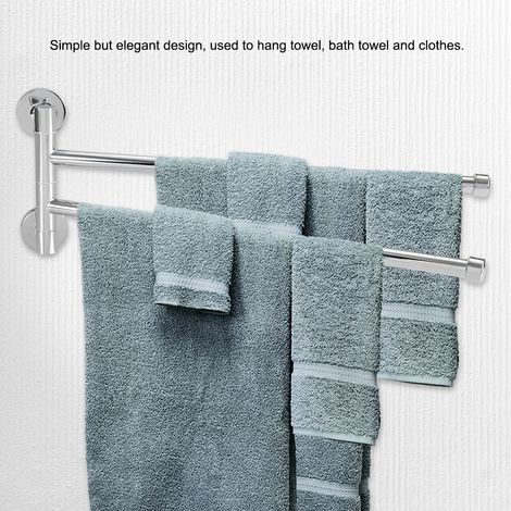 Porte-serviette mural pivotant pour salle de bain, étagère rotative à 2 bras, support en métal chromé, rangement gain de place. (1/5)