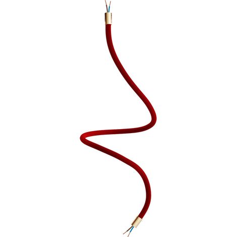 Creative-Cables Kit Rallonge Creative Flex (longueur 90 cm, Ø 10 mm) - Revêtement tissu rouge RM09 et finition bronze satiné - Avec embouts métalliques et accessoires
