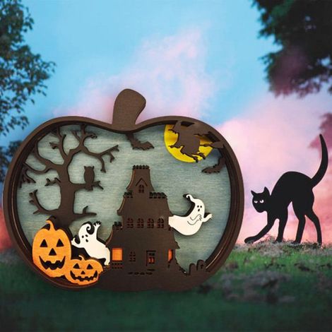 Décoration Table Halloween - Citrouille Fantôme Bois Naturel - Pour Table Fête Décorative Intérieure Extérieure - Lot de 6 Pièces (1/5)
