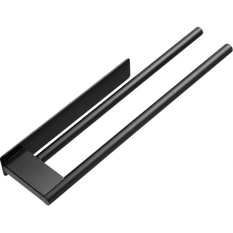 Porte-serviettes double en acier inoxydable sans perçage, auto-adhésif, à deux bras, fixation murale pour salle de bain et cuisine, noir (1/5)