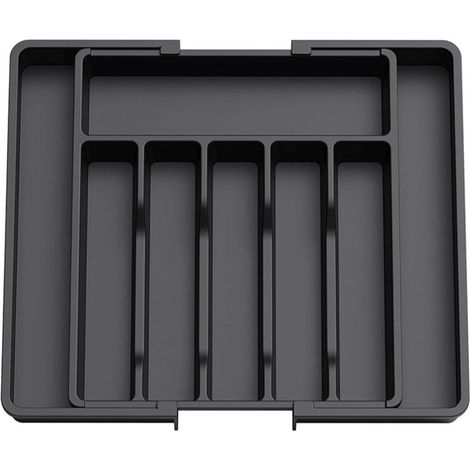 Organisateur de tiroir à couverts, plateau extensible sans BPA, rangement ajustable pour ustensiles (lot de 2, noir) (1/5)