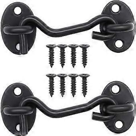 Loquet de porte 7,6 cm (3 pouces) - Verrou de porte de cabanon - Crochets de cabane - Loquet à œillet - Acier inoxydable - Noir - Verrou à loquet - Verrou - Pour cabanons, garages, granges, etc.