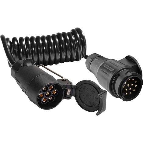 Rallonge Remorque 13 vers 7 Broches 12v 1.8m,Spirale Câble Faisceau Extension 13 à 7broches Mâle et Femelle,Adaptateur Convertisseur Remorque CE pour RV Tracteur Voiture Porte-Vélos (1/5)