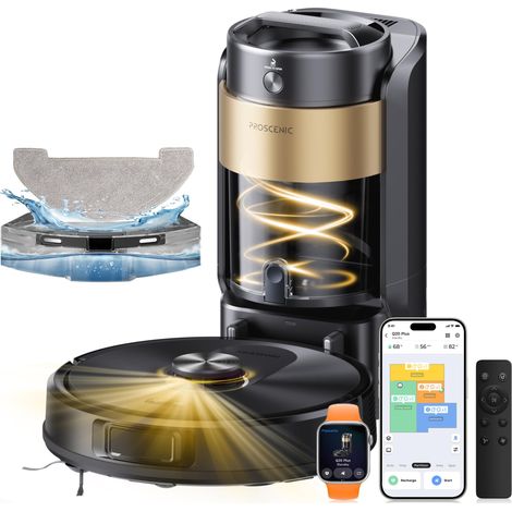 Robot Aspirateur Laveur 10000Pa avec Station Sans Sac Vidage Automatique,200Min Aspirateur Robot et Serpillière,Nav Lidar Cartographie,Évitement d'obstacles,Pour Poils Animaux Tapis (1/5)
