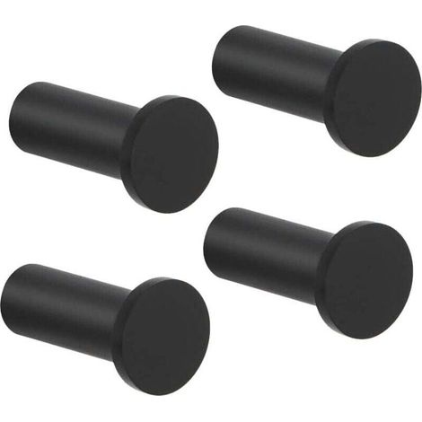 Lot de 4 crochets muraux ronds à visser, en acier inoxydable, robustes, pour salle de bain, chambre, cuisine, entrée, porte-serviettes, 16 x 35 mm,noir (1/5)