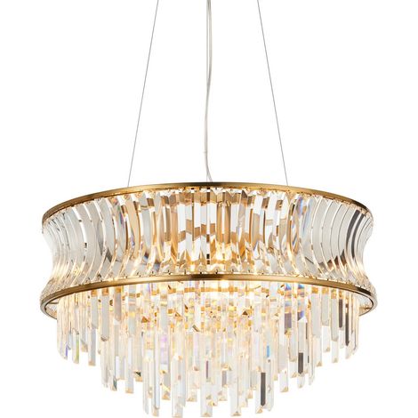 Merano Vittoria Plafonnier Suspendu Plaque De Laiton Chaud, Cristal Et Verre Clair