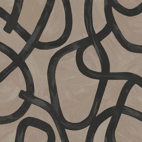 Holden Decor Linear Swirl Taupe Black Wallpaper Modern Contemporary Feature Wall (1/4)
