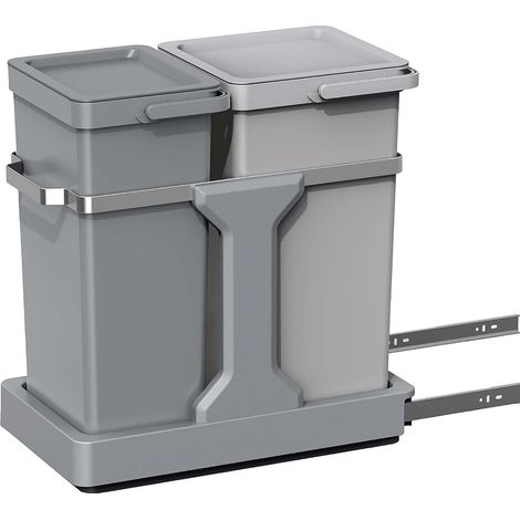 Poubelle Cuisine Double Tri 2 Compartiments 20L + 15L Extractible  sous Évier avec Rails Coulissants  Fermeture Silencieuse Compact Double (1/5)