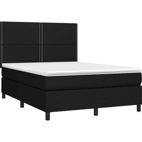 Box Spring Bed with Mattress&LED Black 140x200 cm Fabric vidaXL (1/4)