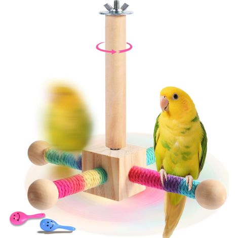 Perchoir tournant pour perruches ondulées et calopsittes, support interactif en bois pour cage de perruches ondulées et conures, accessoires et jouets d'enrichissement pour cage (1/5)