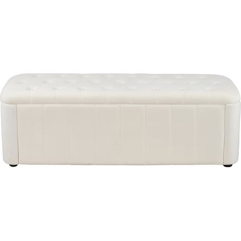 Panca contenitore imbottita in velluto beige 132x47x44 cm con angoli arrotondati MODENUIT (1/5)