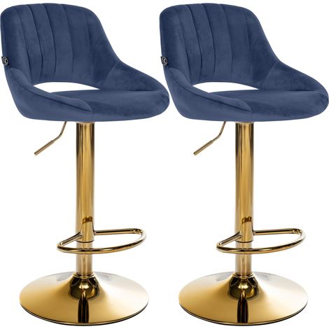 Lot de 2 tabourets de bar Milet en velours Bleu métal or