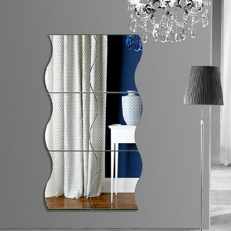 Autocollant mural en verre, miroir mural ondulé en acrylique, miroir de maison, miroir de salle de bain, lot de 6 (1/5)