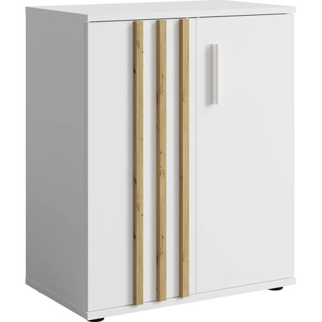 AX LIVING Kommode Schmal Turell 2T – 60 cm breit, Weiß mit Lamellen