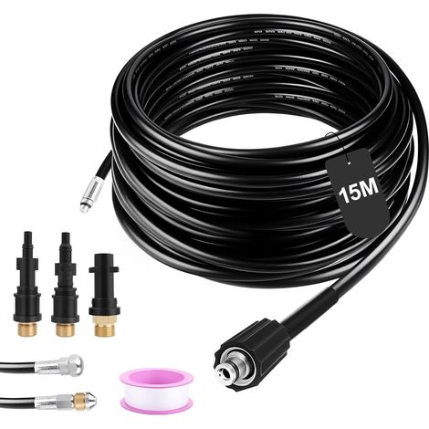 15m Tuyau Déboucheur Canalisation Haute Pression, 210 bar Kit Furet Professional compatible avec Karcher K2- K7, Lavor, Bosch, Parkside Pour un Nettoyage Facile des Tuyaux et Éviers Obstrués