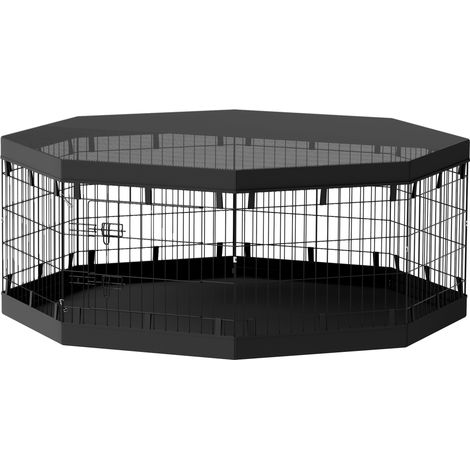 Parc à chiots d'intérieur, ensemble de 8 pièces avec porte à charnières, en acier, 61 x 61 cm (L x H), noir