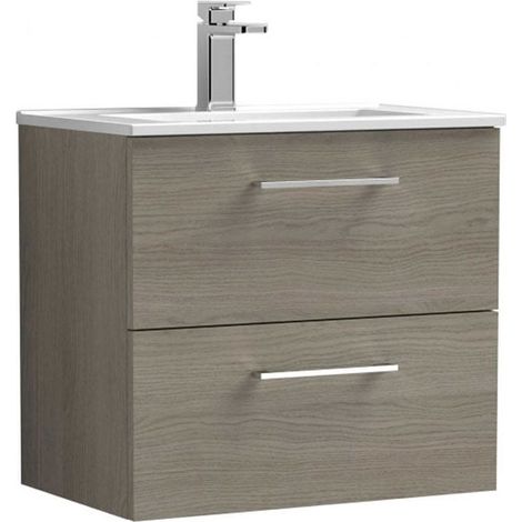 Nuie Arno Wall Hung 2-Drawer Vanity Unit with Basin-2 600mm Wide - Solace Oak Woodgrain (1/5)