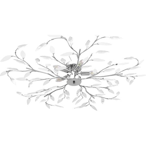 Plafonnier moderne design feuille 5 ampoules E14 – Luminaire plafond acrylique cristal chromé blanc Ø100 cm pour salon chambre (1/5)