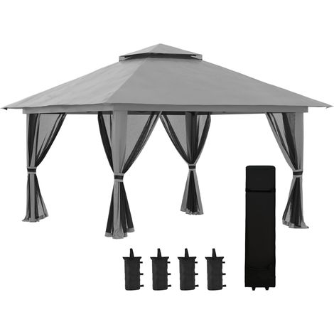 Gazebo pieghevole 4x4 m in ferro con tetto doppio, pareti a rete, UV50+, grigio scuro (1/5)