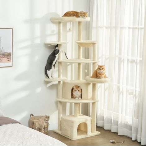 Árbol rascador 200 cm multifunción con hamaca beige OKMYHOME (1/3)