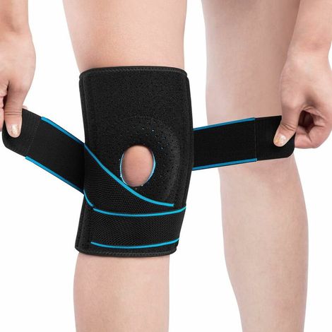 Genouillère réglable en silicone Genouillères Soulagement de l'arthrite Récupération de la douleur articulaire pour hommes femmes (Bleu) (1/5)