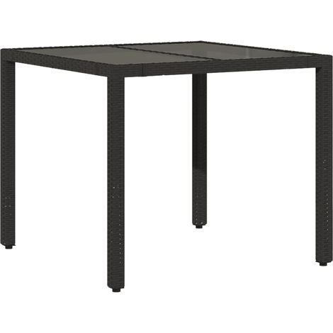 Table de jardin dessus en verre Noir 90x90x75 Résine tressée (1/5)
