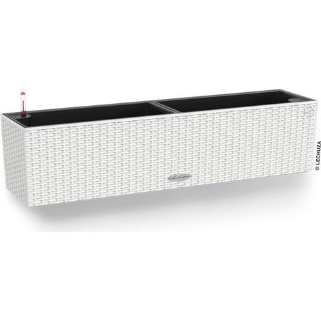 Balkon-Pflanzgefäß – 1 Stück – Rattanoptik – Wasserreservoir – Für drinnen und draußen – Weiß, 79 x 19 x 19 cm (1/5)