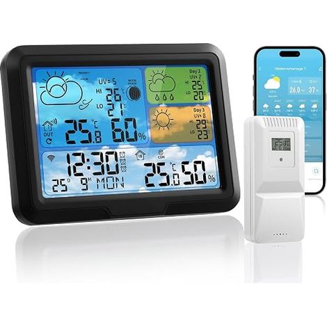 Weather Station with Outdoor Sensor, with App, Colorful LCD Screen, Alarm, Alarm Clock, Weather Forecast, Wireless Weather Station For Indoor & Outdoor (1/5)