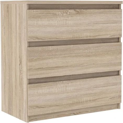 Commode 3 tiroirs décor chêne clair texturé - BENNY (1/5)