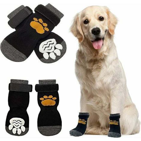Chaussettes antidérapantes pour chien Chaussettes antidérapantes d'intérieur pour chien 2 paires Chaussettes pour chien Protection des pattes Chaussures pour chien avec sangles réglables Contrôle de t (1/5)