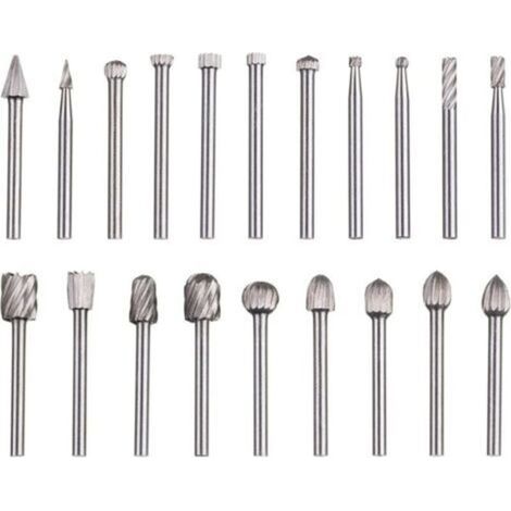 Questo set di 20 lime rotanti in acciaio rapido al tungsteno ha un gambo di 3 mm di diametro ed è compatibile con gli utensili rotanti Dremel. È adatto per la lavorazione del legno, (1/4)