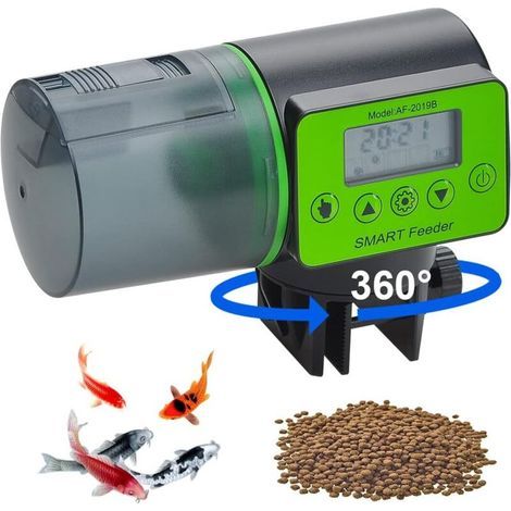 Distributeur Nourriture Poisson Aquarium - Distributeur Automatique Aquarium avec Ecran LCD, Distributeur Nourriture Tortue,Vert (1/5)