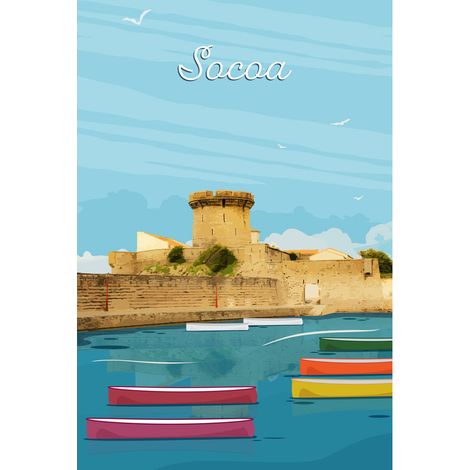 Tableau sur toile illustration fort de Socoa 30x45 cm - Impression sur Toile Murale Décorative - Image imprimée en HD sur Toile - Toile sur Châssis en Bois FSC - Fabriqué en France (1/5)