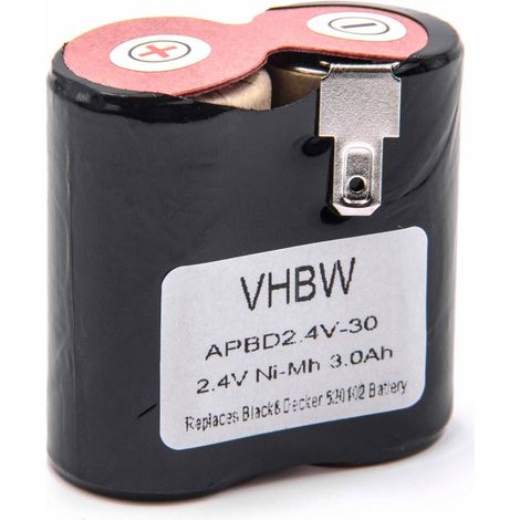 vhbw batteria compatibile con Black & Decker Classic HC4105, HC420, HC411, HC400, HC410, HC 410E, HC410S home cleaner (3000mAh, 2,4V, NiMH)