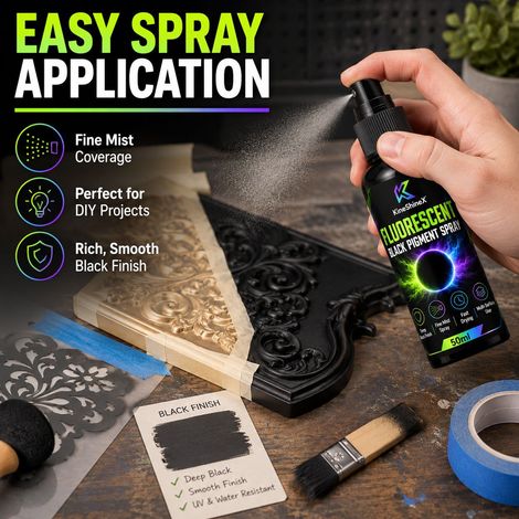 KineShineX Fluorescent Black Pigment Spray: High Color Rendering, Fine Mist Application, Quick Drying, Deep Black Coverage (1/4)
