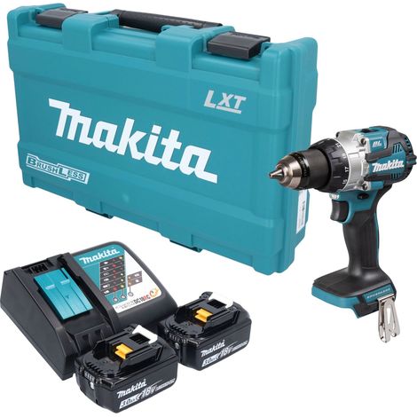Taladro atornillador de percusión a batería Makita DHP 489 RFK de 18 V, 73 Nm, sin escobillas + 2 baterías de 3,0 Ah + cargador + maletín (1/5)