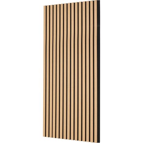 Panneaux acoustiques lames bois 60 x 120 cm, panneaux muraux MDF moderne imitation bois décoration, chêne clair (1/5)