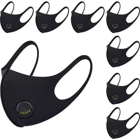 8pcs Breathable Cloth Face Mask, With Air Valve And Ear Loops, Reusable, Soft, Washable, Durable For Public Daily Use, Black, Black (1/5)
