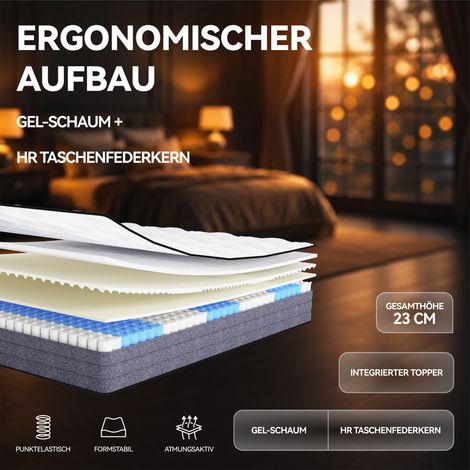 Matelas 180x200 ressorts ensachés, fermeté H3, certifié Oeko-Tex, ergonomique 7 zones, hauteur 20 cm, literie confortable. (1/5)