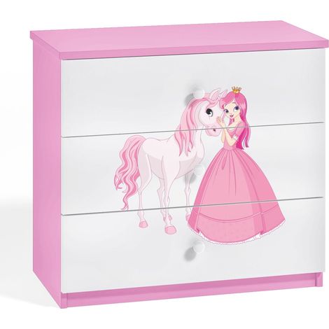 Commode enfant rose princesse debout et cheval Drimy