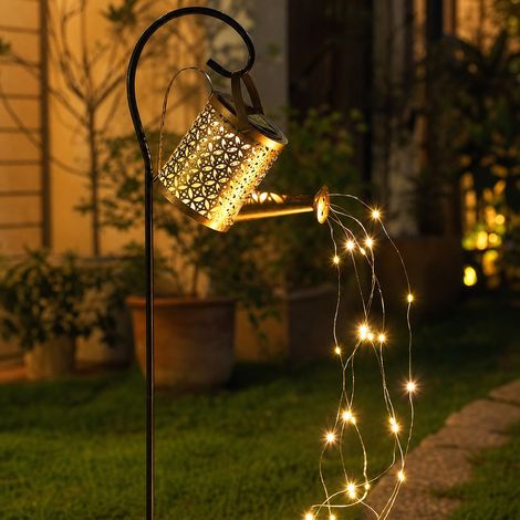 Lampe solaire d'extérieur en fer forgé effet cascade arrosoir, lumière LED blanc chaud, décoration jardin pelouse, hauteur 80cm (1/4)